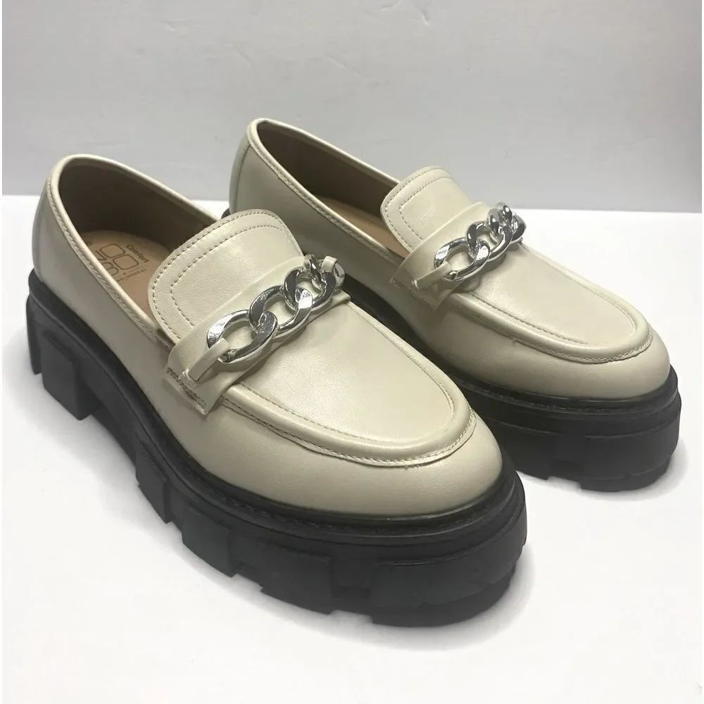 NOBO Wm’s Sz 8 Cream Silver Chain Platform Lug Sole Heel 2” Platform Shoes